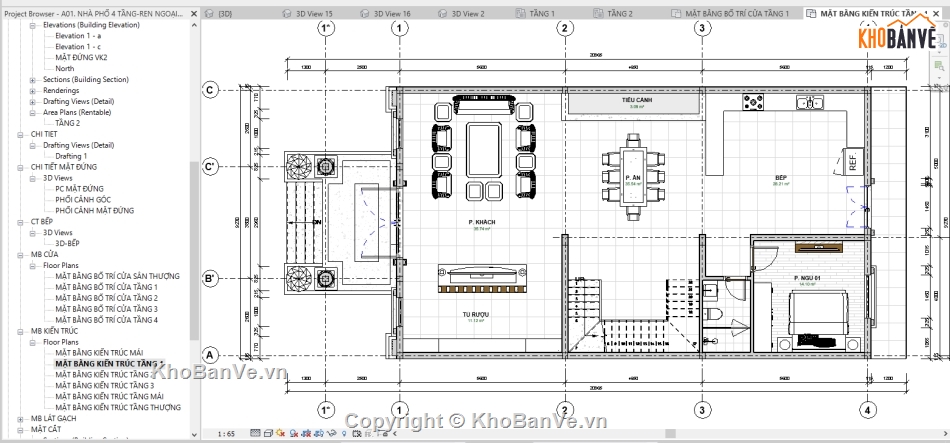 Biệt thự 4 tầng revit,revit Biệt thự 4 tầng,Biệt thự 4 tầng 9.23x20.965m,revit biệt thự phố 4 tầng